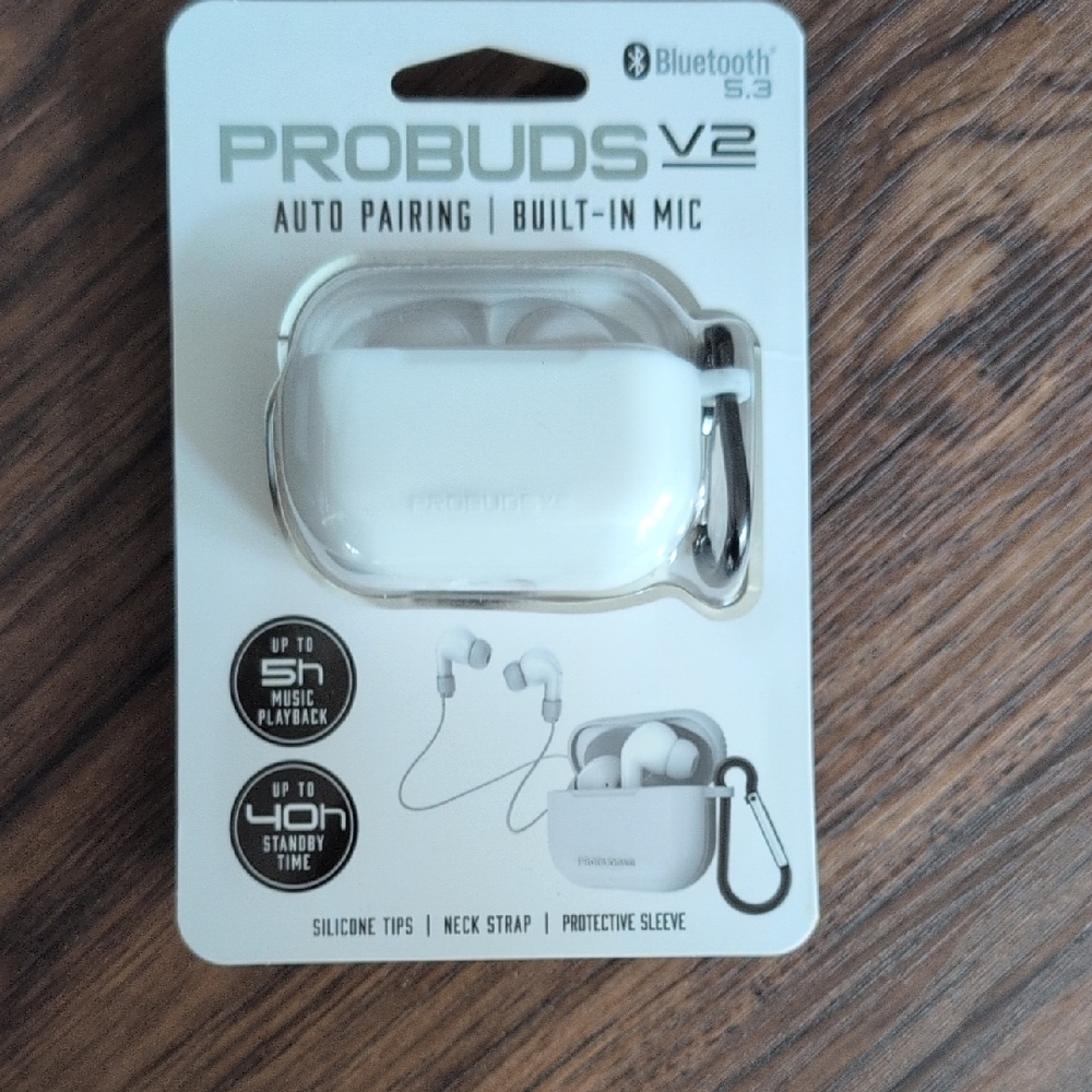 V2 White Earbud Headphones with Built-in Mic